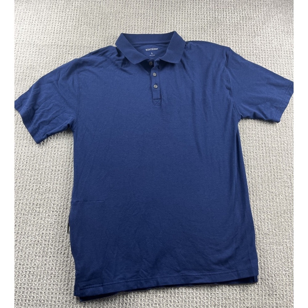 SCOTTeVEST Polo Shirt Men Large Blue Tec Performance Travel Bamboo Pullover